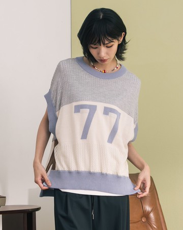 數字撞色拼接廓型針織背心(兩色)