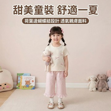 🎀biubiu童裝🎀現貨🌈女童套裝 中小童 短袖T恤 闊腿褲 九分褲 夏季 韓版 女寶寶 兩件套套裝