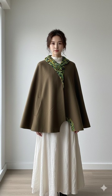 【聲聲慢】刺繡領羊毛斗篷領口的刺繡如雲紋般華美