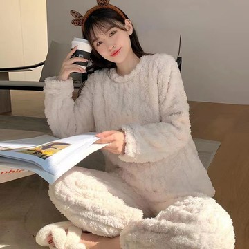 保暖家居服 睡衣女 秋冬季家居服 法蘭絨睡衣套裝 暖暖珊瑚絨家居服 冬天睡衣 加絨加厚家居服 家居服女