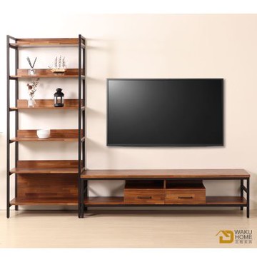 WAKUHOME 瓦酷家具格萊斯積層木工業風收納展示架+6尺電視櫃-寬260.8*深45*高196