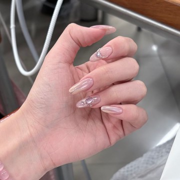 💕加一新創作😍溫柔殺粉紫貓眼帶鑽手工穿戴甲仙女指尖流光感月光粉美甲貼片成品穿戴甲