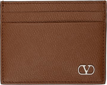 Valentino Garavani 黄褐色 VLogo Signature Grainy Calfskin 卡包
