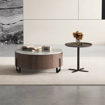 電視櫃 免運 附發票 意式極簡巖板茶幾電視櫃組合客廳家用圓形簡約輕奢高級感邊幾地櫃