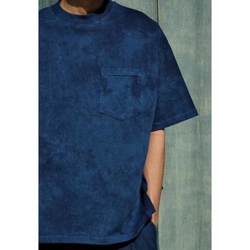 市井藍染 手工古法植物染重磅寬松廓形冰藍紋扎染短袖T恤雙染半袖
