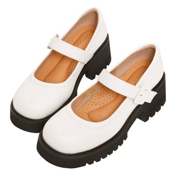 ANNSTAR 丹妮婊姐聯名-法式娃娃經典內鬆緊帶厚底瑪莉珍鞋6cm -白(版型偏小)