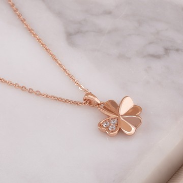 [925純銀]MARIGOLD落花飛舞幸運草項鍊【KMD180】-玫瑰金/銀