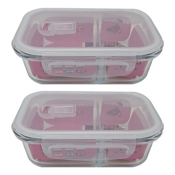 Need LOHAS 享樂活 分隔玻璃保鮮盒 CHL1233  容器 + 蓋子  2組