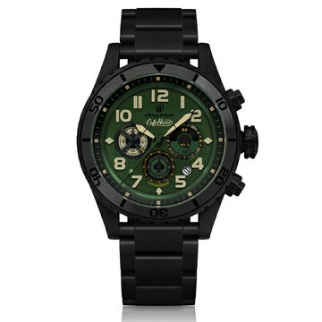 elegantsis 傑本尼氏 ELJR23QS-TONUP-VG02MA 新咖啡騎士三眼計時腕錶 綠面 48mm｜樂天全館特惠中★指定刷卡回饋10%