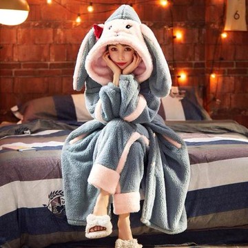 睡袍女冬長款法蘭絨加絨加厚珊瑚絨睡褲暖暖褲可愛卡通睡衣家居服