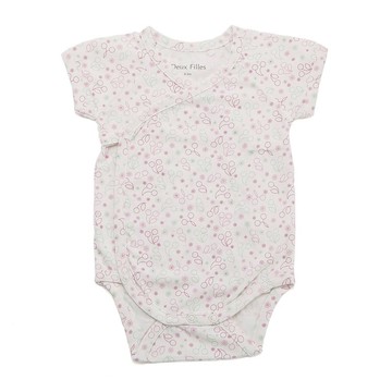 【Deux Filles有機棉】嬰兒短袖側開襟包屁衣/新生兒連身衣(櫻桃)