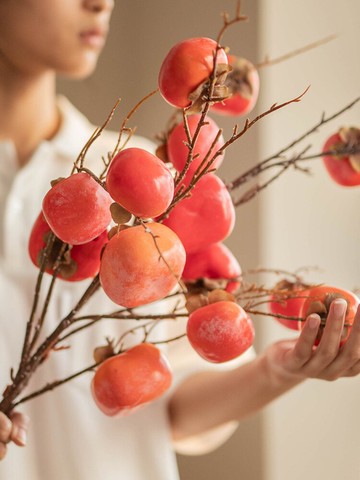 南十字星 新款仿真花柿子擺件果實樹枝客廳假花裝飾干花擺設
