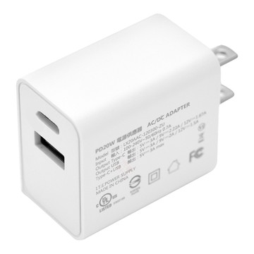 LifeHouse PD20W QC3.0 快充充電頭 雙口USB-A +Type-C 廣泛兼容  白色  1個