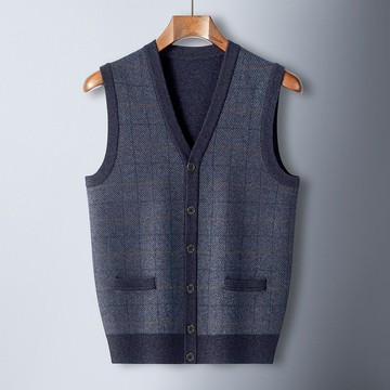 現貨+預購 100%羊毛背心羊毛衫上衣-V領格紋加厚針織防寒保暖男背心外套3色74do7【獨家進口】【米蘭精品】