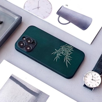 【竹影清風】蘋果16pro手機殼iPhone15max保護套真皮14plus防摔13