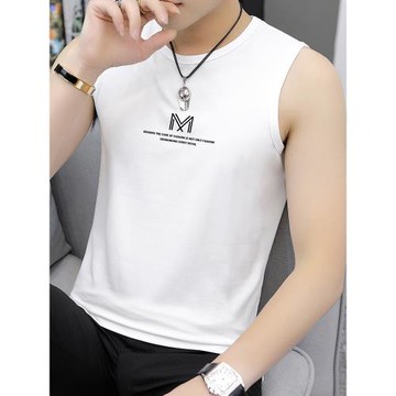 莫代爾冰絲無袖t恤男裝2025新款運動背心白色健身跨欄坎肩男夏季