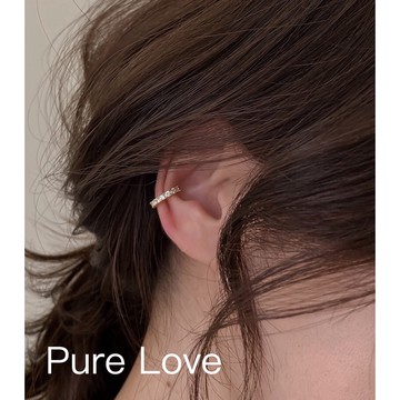 Pure Love樂芙 /正韓 銀飾【S925純銀】E0616簡約通體純銀滿鑽耳夾 耳骨夾(無耳洞)一對入 / 金