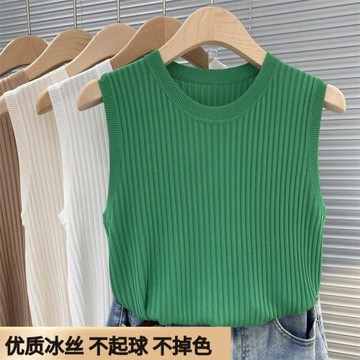 吊帶背心女內搭2024春季新款冰絲針織西裝內搭寬肩無袖打底衫外穿