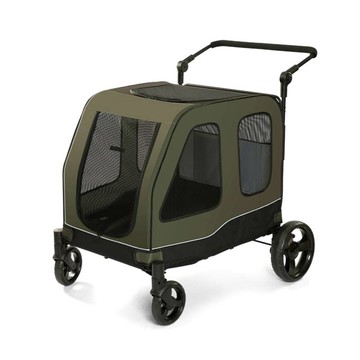 MODACore HB04大空間 輕便 超透氣 可容數隻小型犬貓動物 折疊寵物推車/綠色款/40KG以下貓狗適用