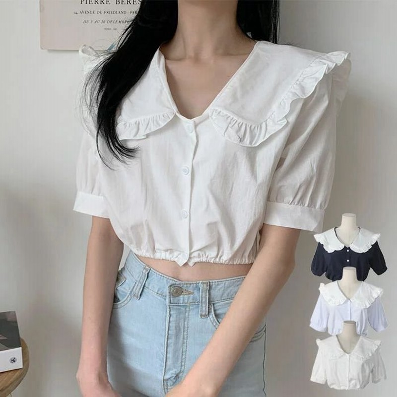 ブラウス レディース フリルブラウス レディース クロップド丈 トップス シャツ ブラウス レディース 半袖 襟付き 夏 ブラウス レディース 半袖 ブラウス ボリュ 通販 Lineポイント最大0 5 Get Lineショッピング