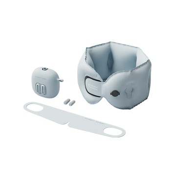 EVERY THINK｜捲捲充氣旅行三件組(充氣頸枕+薄貼眼罩+降噪耳塞) 附專屬充氣收納盒