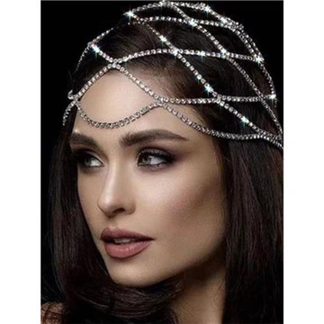 新款歐美時尚爪鏈網狀發飾新娘婚禮表演造型多層水鉆配飾