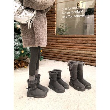 令戈工作室灰色長筒雪地靴女2025年冬季厚底靴子加厚防滑東北棉鞋