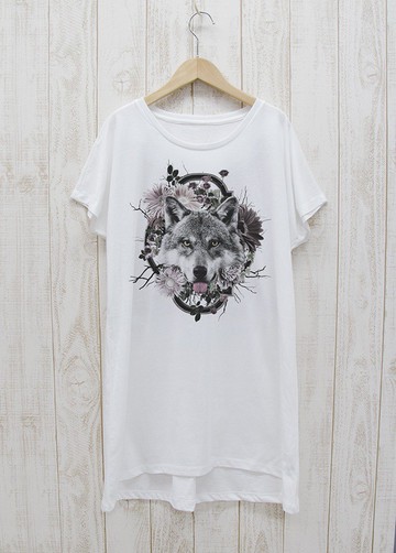 ronronWOLF 一件式 T 卹花框白/ R023-O-WH