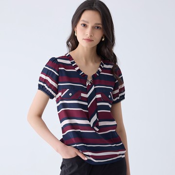 ILEY伊蕾 條紋領帶雪紡上衣(深藍色；M-XL)1242011147