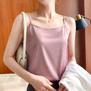[巴黎精品] 現貨+預購 頂級法式絲質背心緞面上衣名媛絲綢襯衫冰絲涼感天絲tT恤一字領吊帶打底內搭女上衣8色a1be45