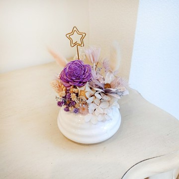 萩蒔花花藝x覓品竹北手作店-乾燥花x永生花創作花盆/花器-紫色系-附照片夾