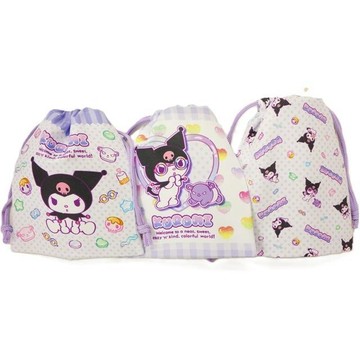 小禮堂 Sanrio 三麗鷗 酷洛米 尼龍束口袋3入組 (白紫款)