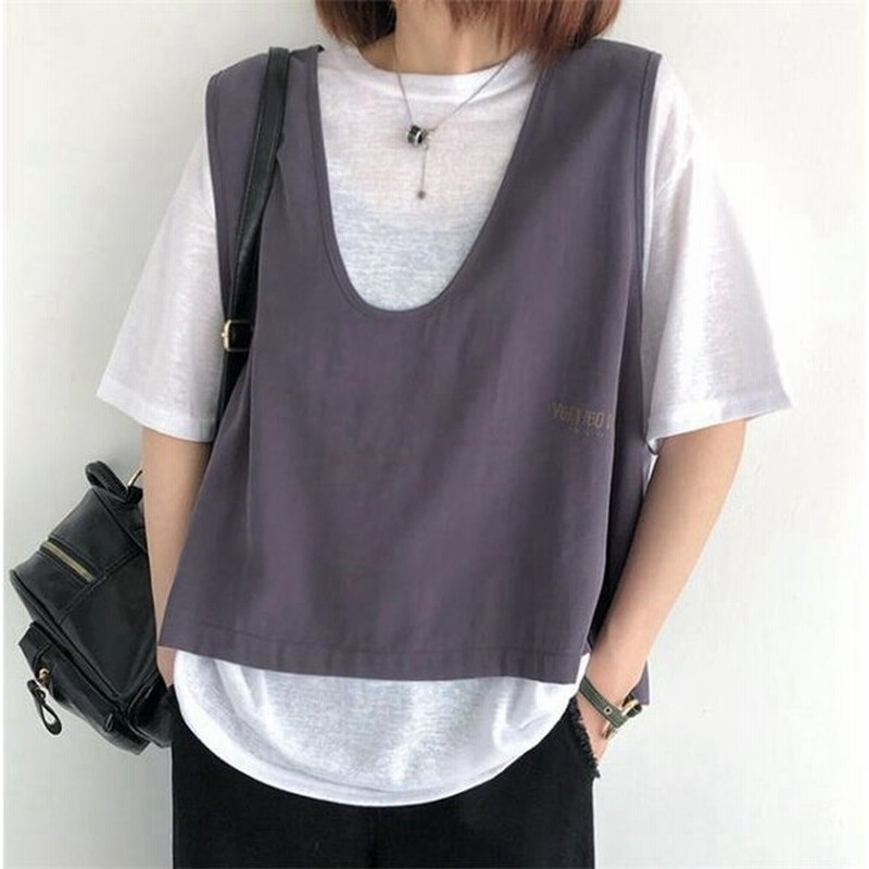 Tシャツレディース2点セット半袖ベスト重ね着カットソーブラウスレイヤード着痩せトップス夏 通販 Lineポイント最大0 5 Get Lineショッピング