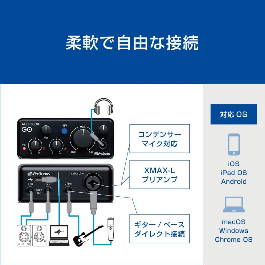 PreSonus AudioBox GO オーディオインターフェイス 24Bit 96kHz iOS Android macOS Windows C