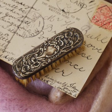 骨董法國925純銀美麗雕花小刷子 少見 W716