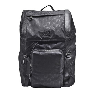 GUCCI 古馳 經典GG印花尼龍磁釦束口手提/後背包(黑)