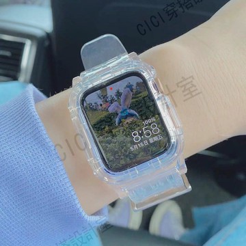 【滿299出貨】適用於Apple watch SE透明連體錶帶冰川錶帶 蘋果手錶iwatch 4/5/6代防摔TPU一體鎧甲防摔錶帶【亞德機械五金家居】