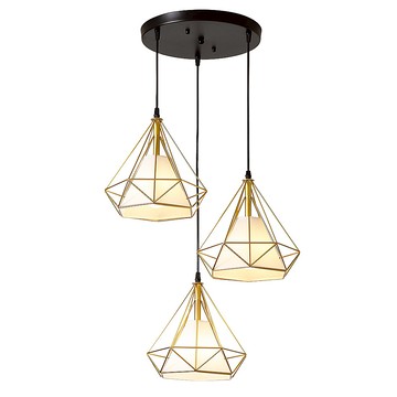Honey Comb 黃金鑽石布罩餐廳三吊燈 KC2193-110 現代簡約風 餐廳燈飾 幾何造型  1入