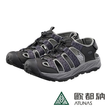 【ATUNAS 歐都納】男款勇闖水陸輕量減震護趾涼鞋A1GCFF04黑灰/晴雨兩用鞋/快乾耐磨