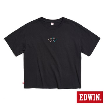 EDWIN 女裝 彩色印花寬版短袖T恤-黑色