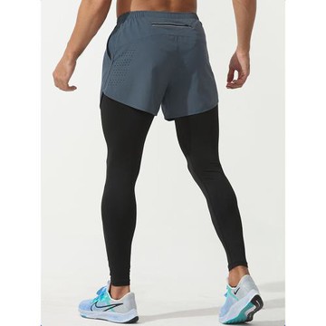 跑步長褲男專業馬拉松運動假兩件運動褲二合一緊身壓縮褲后腰口袋