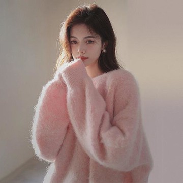 粉色馬海毛毛衣女秋冬寬松慵懶風甜美軟糯高級感加厚冬季針織上衣