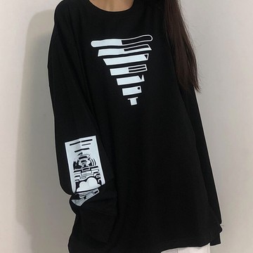 黑色設計感衛衣女春秋季薄款寬松oversize小眾長袖上衣ins潮