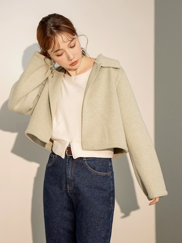 輕暖毛呢開襟短版外套