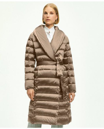 Brooks Brothers Women's Down Water-Resistant Belted Puffer Coat | Khaki | Size Large
