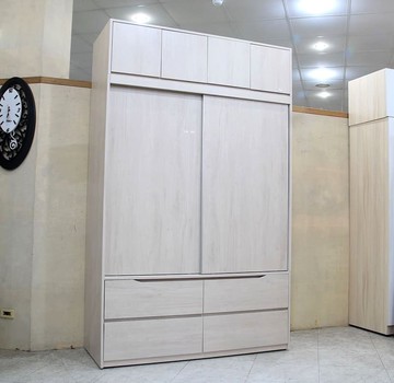 【歐風別館】秋楓5*8尺白楓木色滑門四抽加高衣櫃【棉被櫃】【基隆至台中免運費】