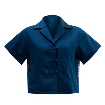 【香港經典】經典紅白藍環保牛仔夏季唐裝 | 國潮港風新中式