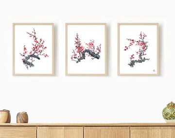 平安吉祥紅梅花卉掛畫-居家掛畫--沙發背景-裝飾組畫/客廳裝飾