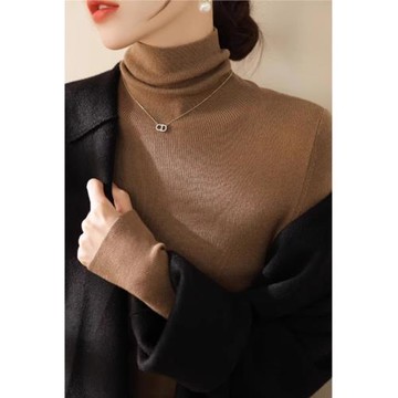 高領針織打底衫女士2025秋冬新款洋氣別致修身毛衣堆堆領內搭上衣