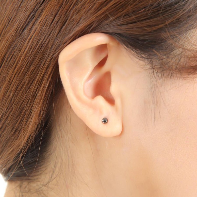 プラチナ ピアス ブラックダイヤモンド 一粒 3mm 0.09ct ローズカット